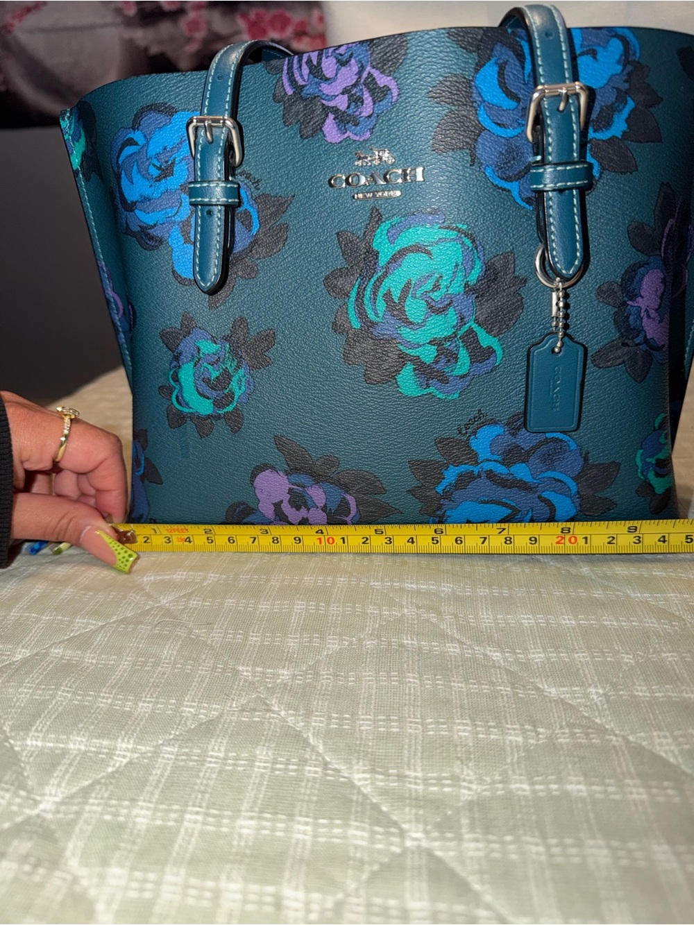 Coach Floral Leather Tote with Teal and Blue Accents - Picture 5 of 8